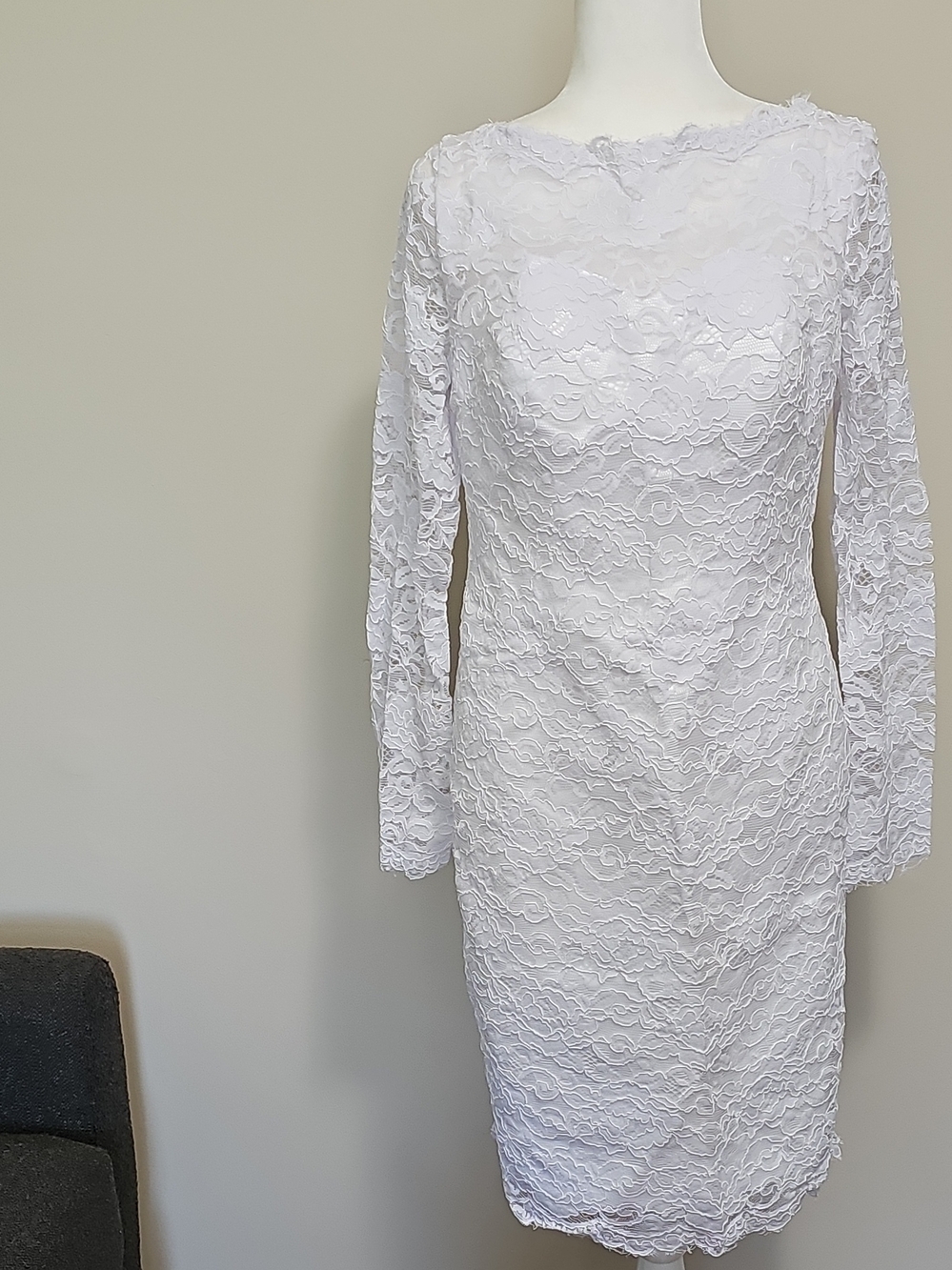 Wedding Dress White Lace Long-Sleeve Sheath Dress